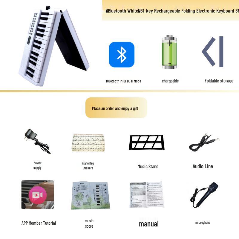 61-Key Rechargeable Folding Piano for Beginners & Kids