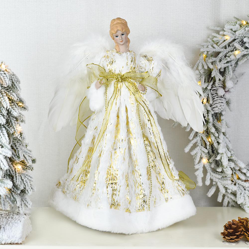 Christmas Doll Standing Treetop Figurine Angel In Gown Home Table Decoration Room Decor Statue Home Accessories Desk Decor