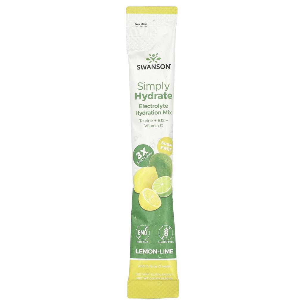 Simply Hydrate, Electrolyte Hydration Mix, Lemon-Lime, 8 Stick Packs, 5.92G (0.21Oz) Each