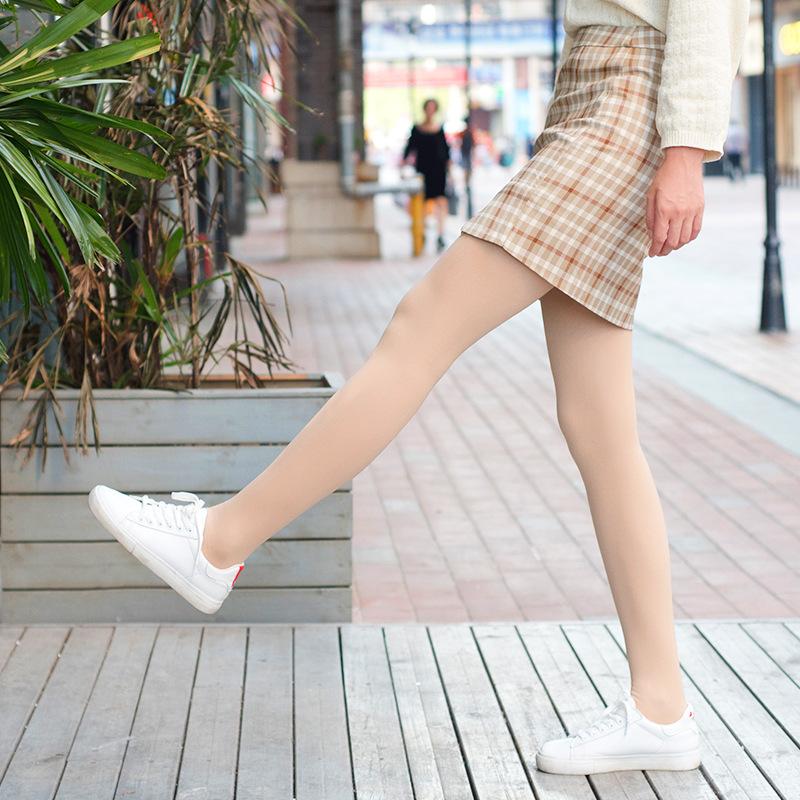 Women Autumn Winter Warm Thicken Fleece Leggings Pantyhose High Waist Elastic Hip Outer Wear Bare Leg Socks Pants Solid Color