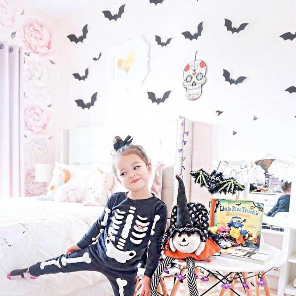 32PCS 3D Pink Bats Halloween Decoration PVC Wall Decal Halloween Party Decorations