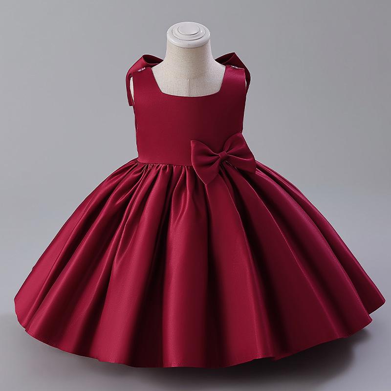 Европейское и американское атласное платье для девочки на день рождения и платье цветочницы с большим бантом
