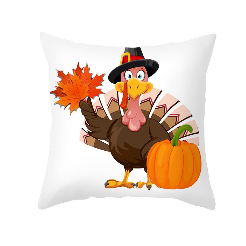 Autumn Harvest Thanksgiving Cushion Cover New Arrival Turkey Pumpkin Peach Skin Printed Cushion