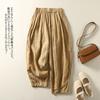 Literary and Artistic Large-size Solid-color Cotton and Linen Casual Pants for Women's 2025 Summer New Loose and Thin Simple Elastic Waist Harlan Pant