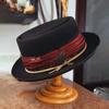 Pleated Web Top Hat Solid Wool Solid Color Pork Pie Style Wool Felt Hat