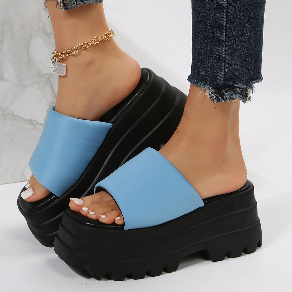 Thick Bottom Slippers Women Fashion Comfortable Open Toe Slope Heel Sandal Slippers Women Muffin Bottom Lightweight High Heeled Large Size Slippers