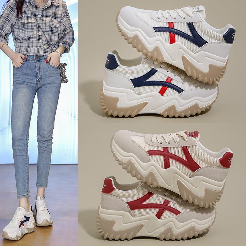 Spring Trend Thick Soled Women's Shoes 2025 New Board Shoes Matching Color Increase Sports Shoes Fashion Casual Shoes