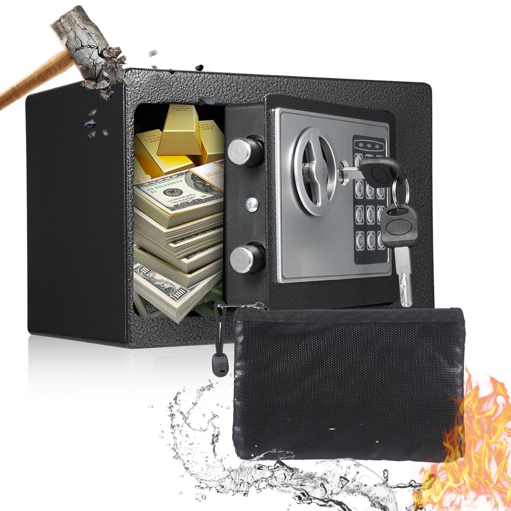 Home Safes Fireproof Waterproof Box + Document Bag with Keypad and 2pcs Spare Key Digital Home