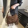 Solid Color Tassel Shoulder Bag Buckle Underarm Packs Sweet Suede Handbag Travel