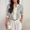 Fashion Cardigan Striped Shirt Autumn and Winter New Women's Long Sleeved Elegant Shirt