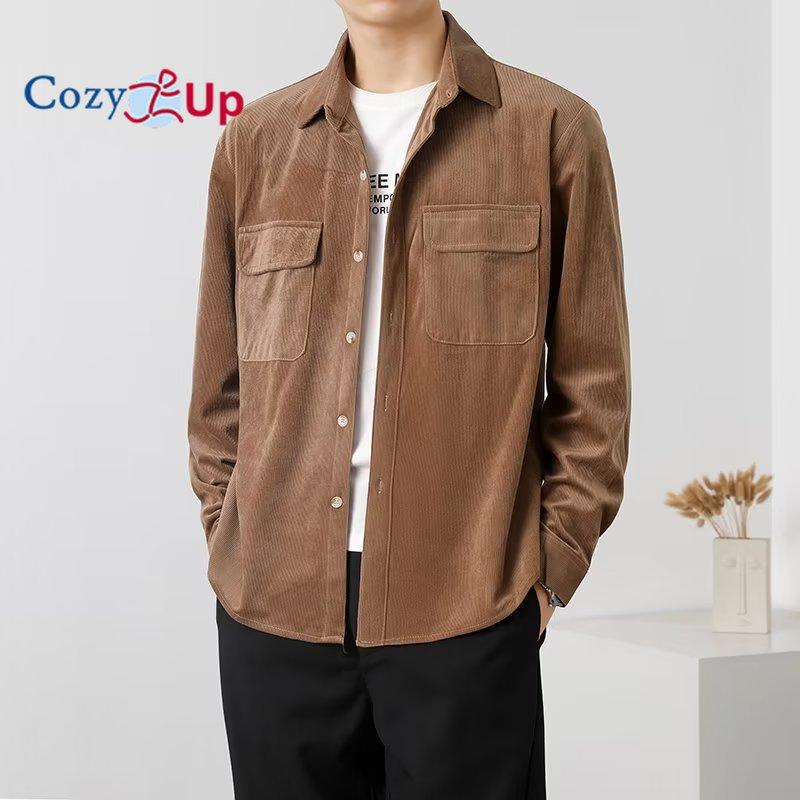 Cozy Up Men's Casual Shirt Corduroy Long Sleeve Button Down Work Shirt Jacket with Pockets