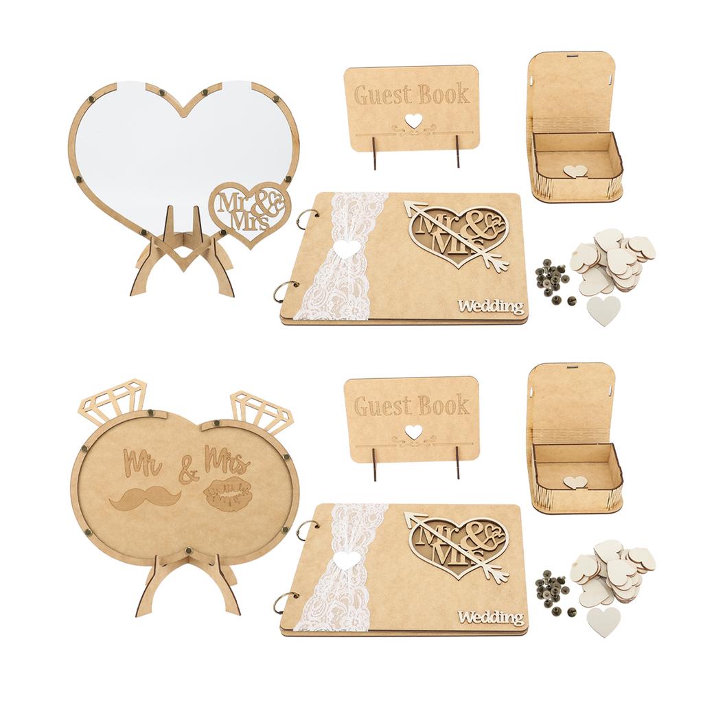 Wedding Guest Book Wooden Unique with 100pcs Hearts Wedding Guest Book Drop Box for Wedding Receptio