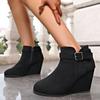 2025 Autumn New Women's Shoes Solid Color High Heel Large Size Wedge Heel Martin Boots Factory