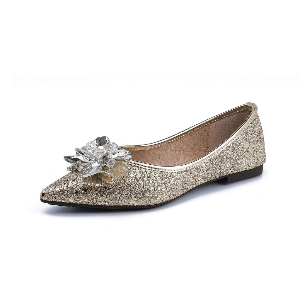 Fashion Pointed Single Shoes 2025 Spring Women's Light Luxury Style Bow Commuter Style Work Shoes Versatile Soft Sole Flats