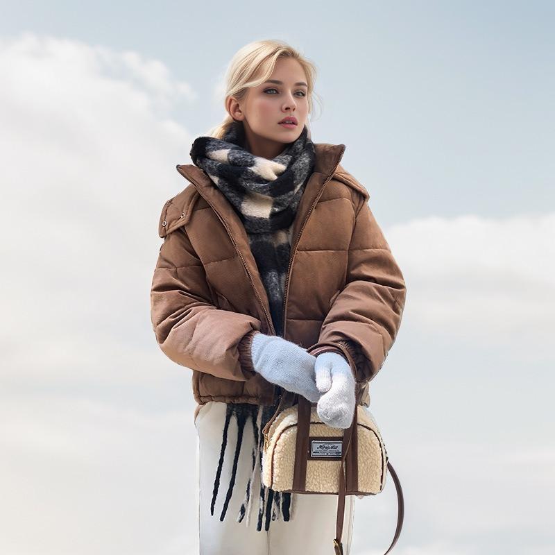 GMXIA Women's Vintage Casual Solid Color Print Autumn Winter Long Sleeve Stand Up Jackets & Coats