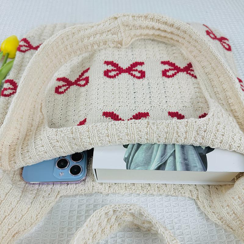 Yogodlns Women's Bow Shoulder Bag Aesthetics Crochet Handbag Purses Knitted Shopping Bag Summer Beach Bag Ladies Woven Tote Bags