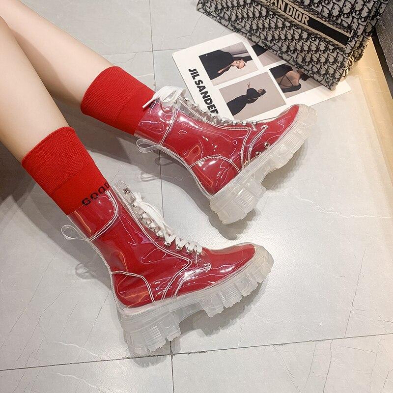 Women Boots Ladies Ankle Boots Fashion PVC Transparent Women's Shoes Botas De Mujer Platform Shoes Brand Designs Women's Shoes