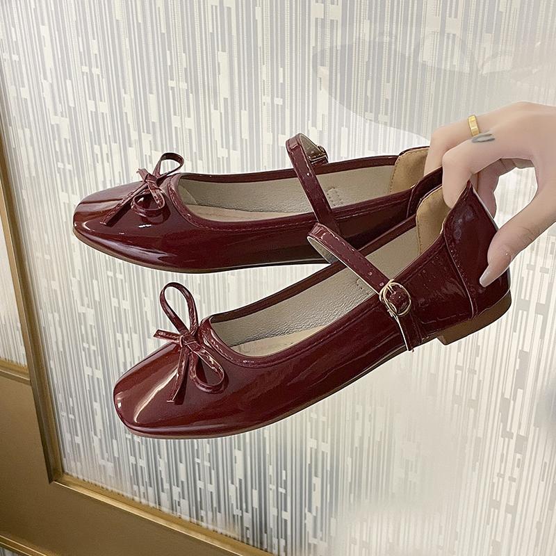 Fashion Mary Janes Women's 2025 Plus Size Ladies Shoes Flats Bow Tie Daily Flats Women Square Toe Buckle Strap Soft Bottom Shoes Female
