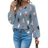 Autumn Women's Blouse V-neck Feather Print Long Sleeve Loose Shirt Black Pink White Plus Size Ladies Top