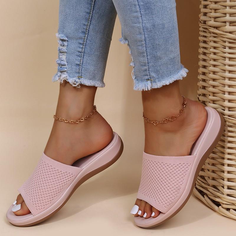 2022 Women's Knit Thick Sole Beach Sandals: Spring & Summer Plus Size Flat Slippers