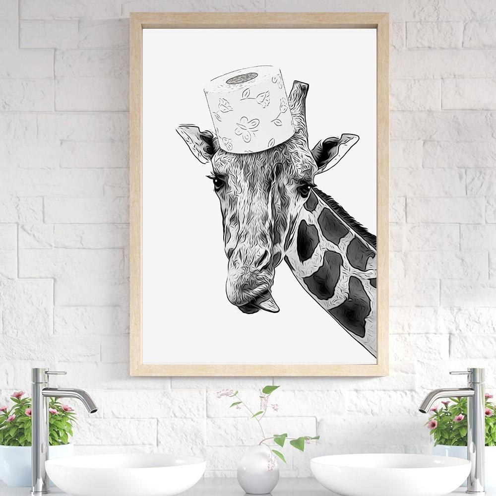 Bathroom Bunny Cat Dog Roll Paper Wall Art Canvas Painting Kids Room Decor Toilet Animal Poster Print Fashion Black White Murals