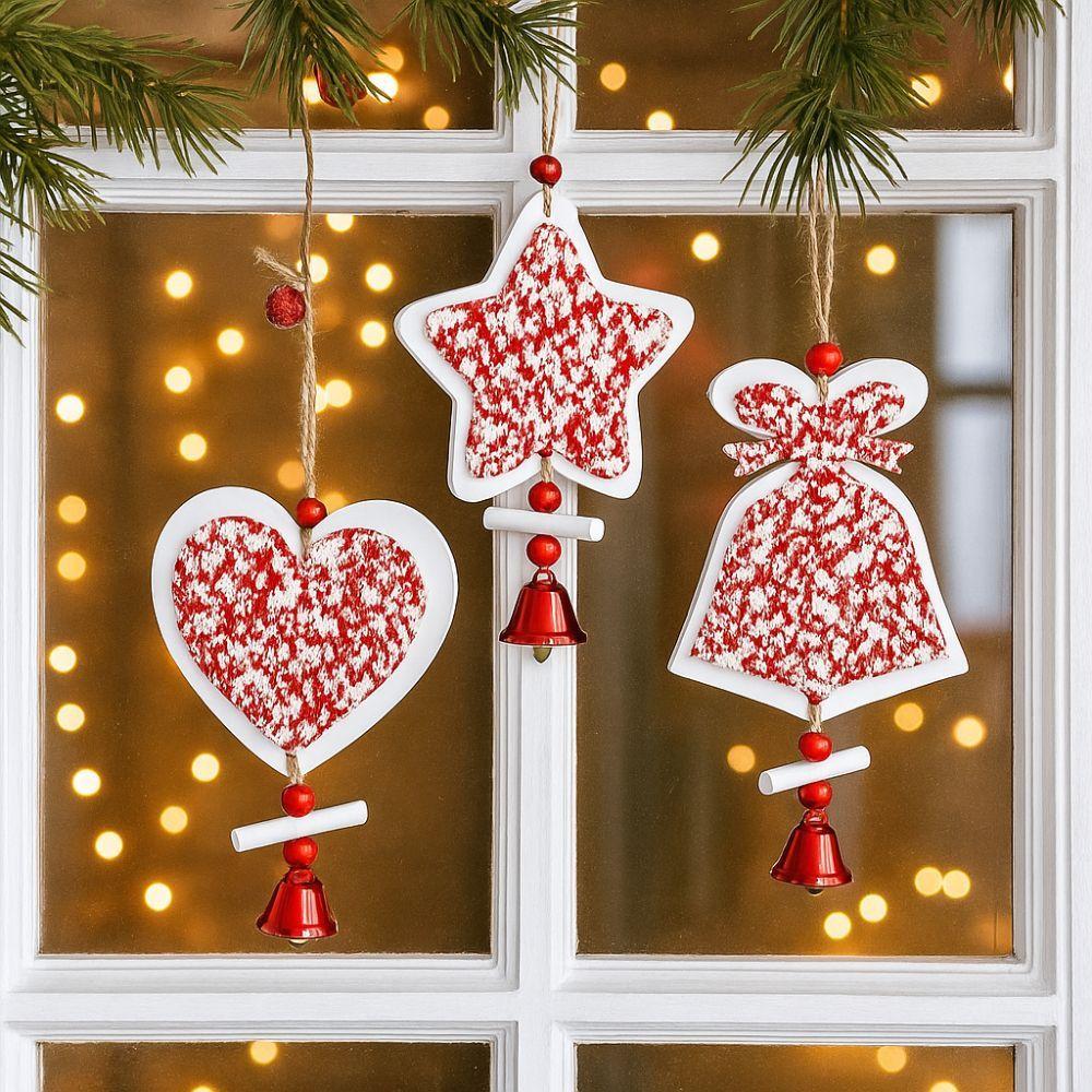 Decorative Christmas Bells Pendants Wood Star Car Ornament Outdoor Decor