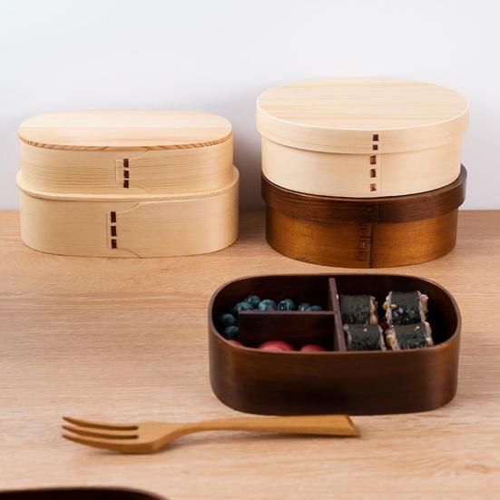 Lunch Box 3 Grids Food Grade Large Capacity Wide Application Oval Square Shape Packed Lunch BPA Free Single-layer Wood Bento Box Kitchen Accessories