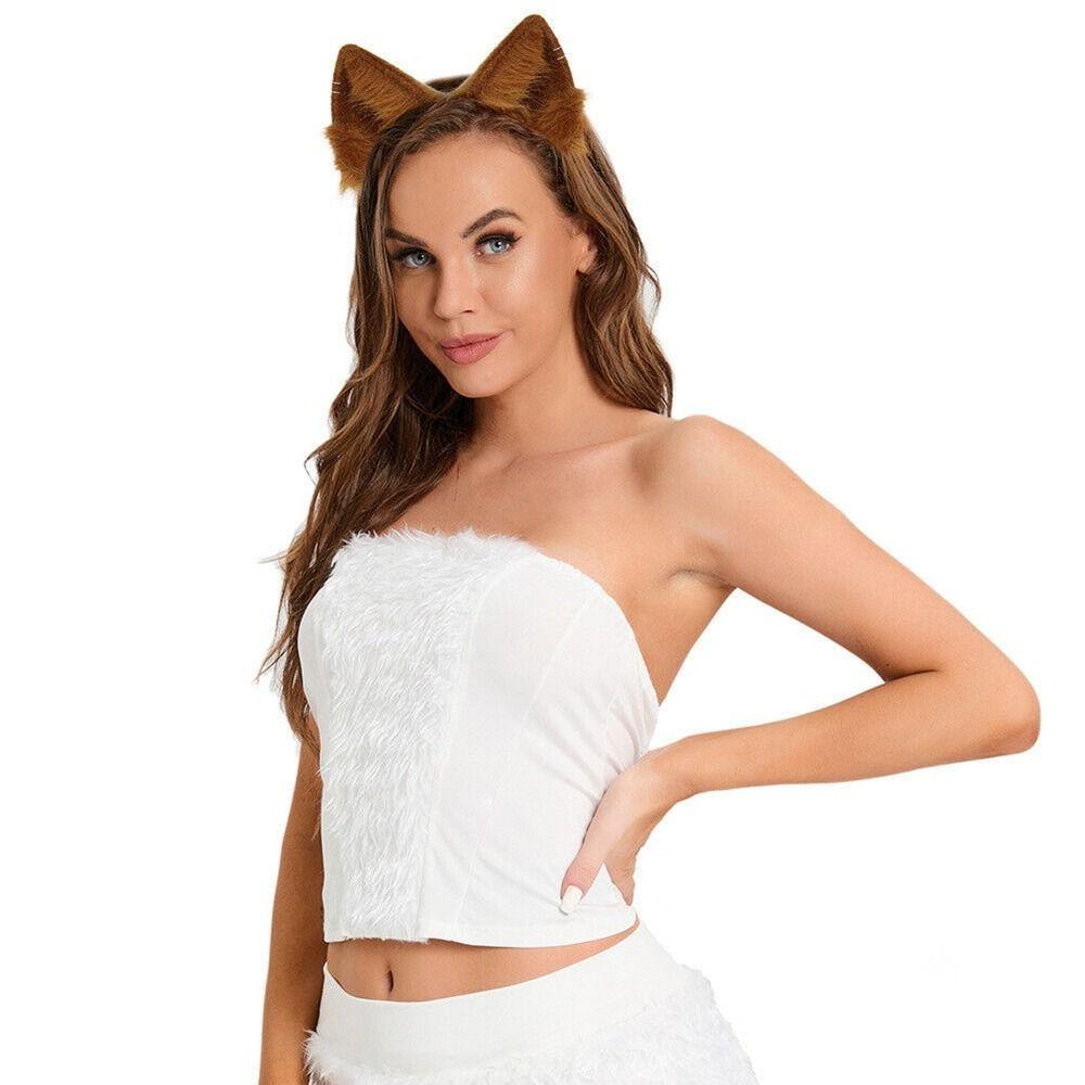 Simulation Fake Fox Wolf Tail Masquerade Party Ears Hair Hoop Novelty Tail Set Halloween Day