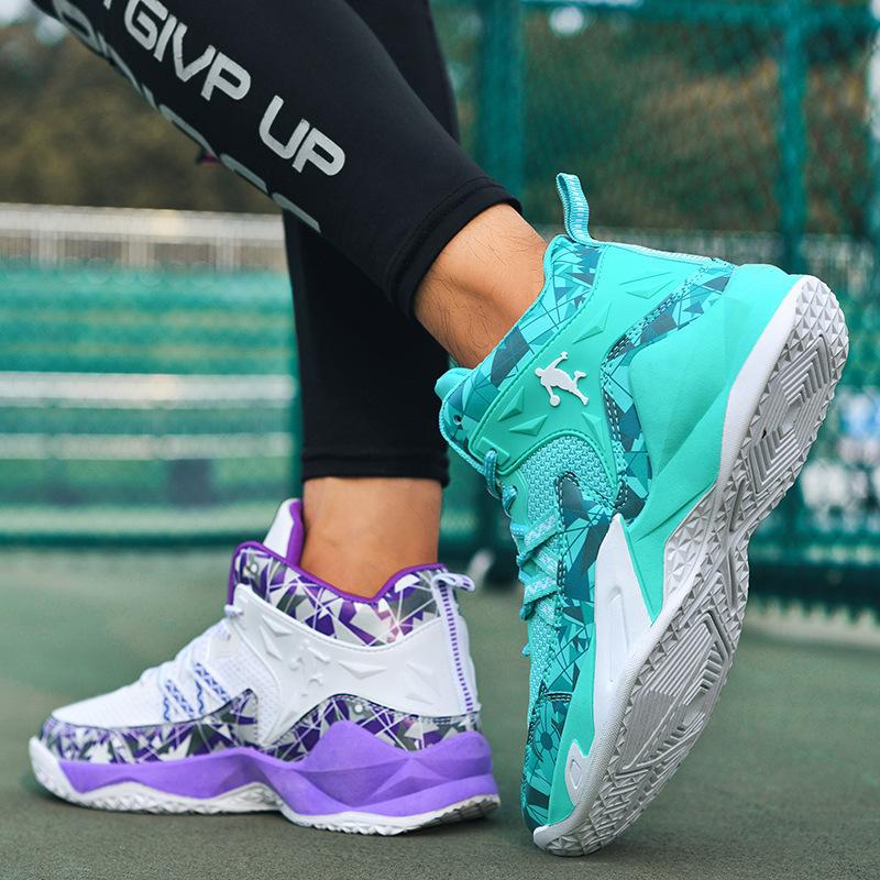 Mandarin Duck Basketball Shoes Flying Woven Mesh Student Sports Shoes High Top Basketball Shoes Cement Boots Flying Line Sneakers