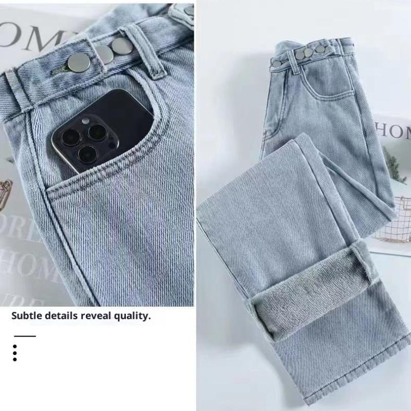 Thickened Wide-leg Jeans for Women 2025 Winter High Waist Loose Slim Drape Warm Straight Trousers Plus Velvet Pants