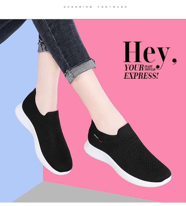 2025 Summer New Socks One Pedal Casual Breathable Women's Shoes Flying Woven Walking Shoes Mother Shoes Large Size Shoes