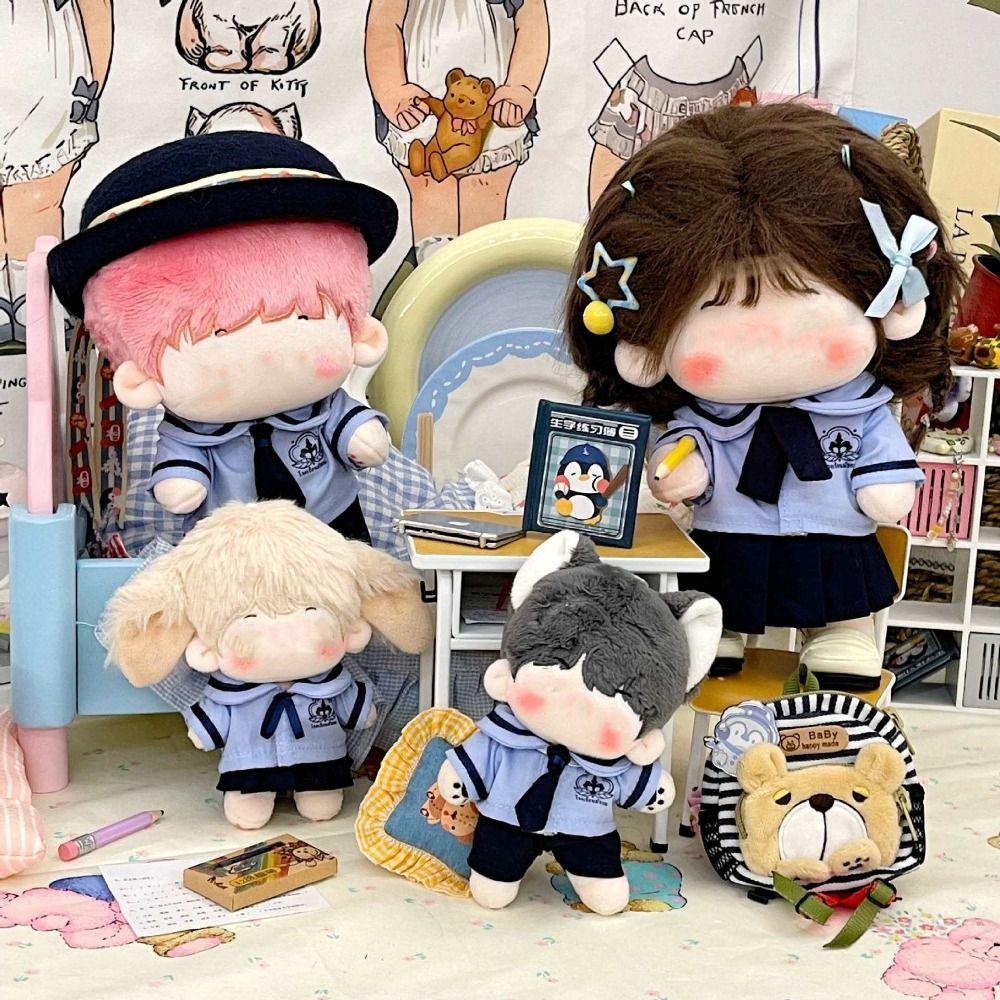 Blue Miniature School Uniform 10cm 20cm Shirt Necktie Pants Set Doll Clothes  Cotton Stuffed Doll