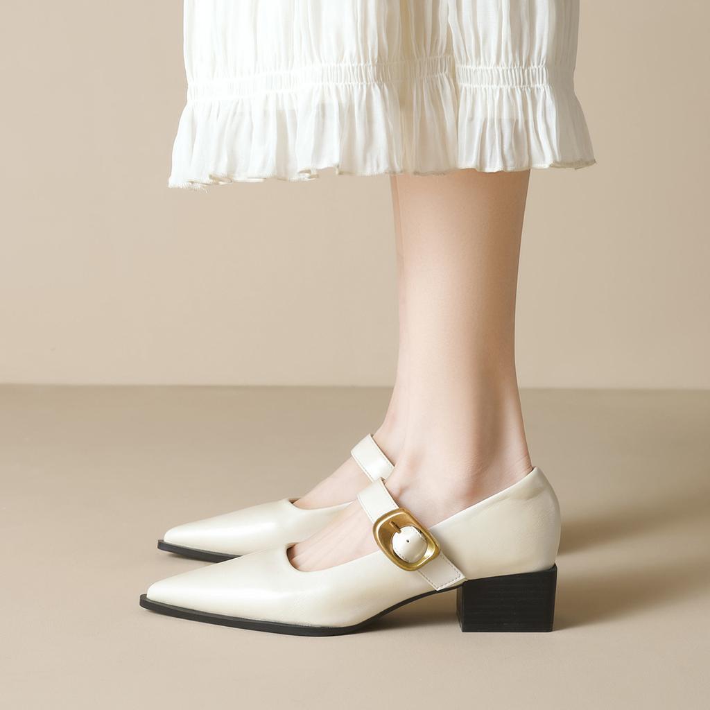 Weiwei Girl 108-8 French Pointed Mary Jane Shoes Thick Heel 2025 New Word with Shallow Mouth High Heels Women