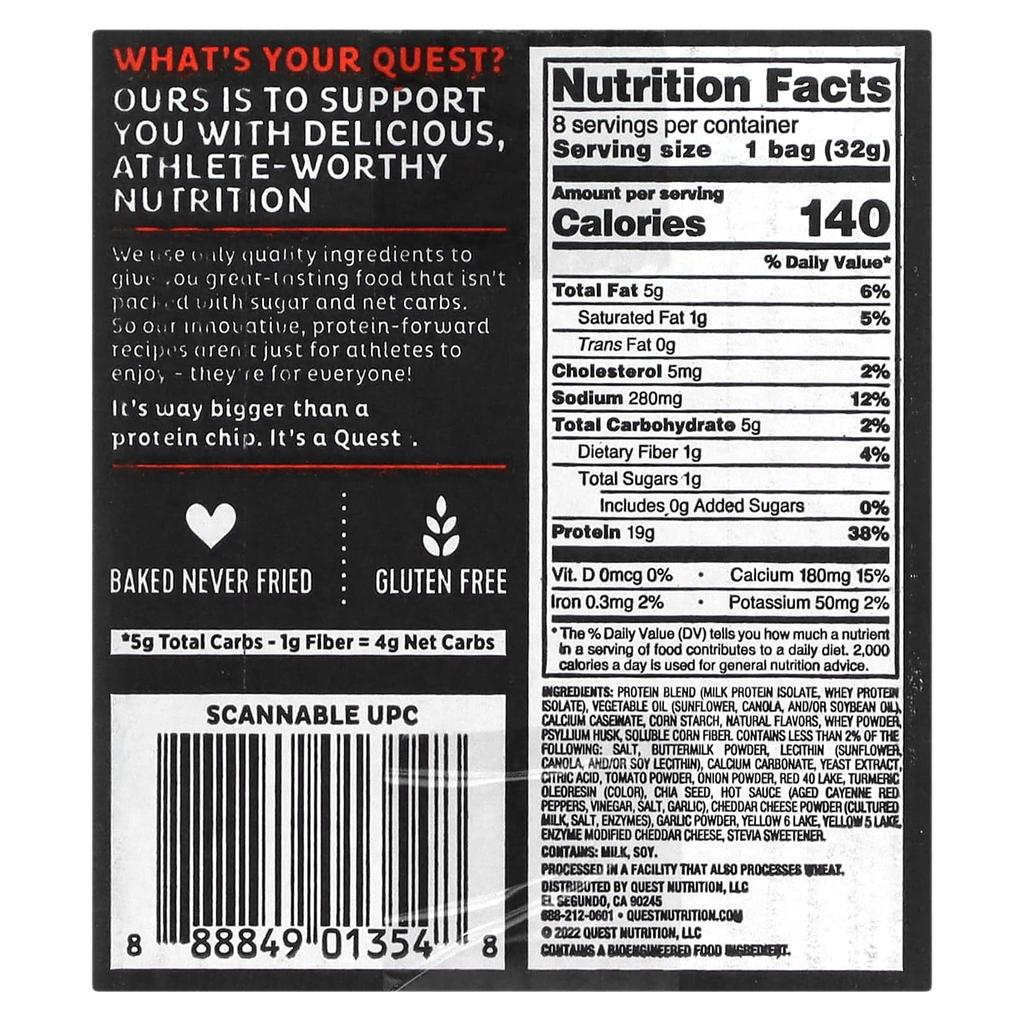 Quest Nutrition Tortilla-Style Protein Chips, Hot & Spicy, 8 Packets, 1.1 Oz (32 G) Each