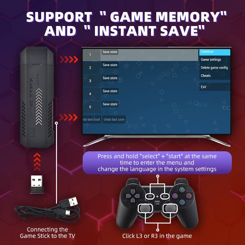 Video Game Console TV HD Game Stick 4K 256GB 54000 Retro Portable Gaming 50 Emulators For NDS PSP PS1 N64