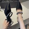 Summer Pionted Toe Heeled Shoes for Women 2024 Sexy Closed Toe Women's Mules Rhinestones Office Ladies Casual Stilettos Pumps