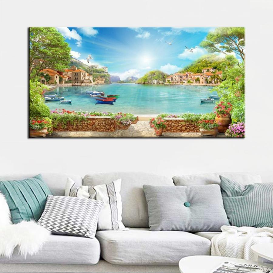 Sea House Landscape Diy 5d Diamond Painting Large Cross Stitch Pictures Full Mosaic Embroidery Arts Interior Paintings
