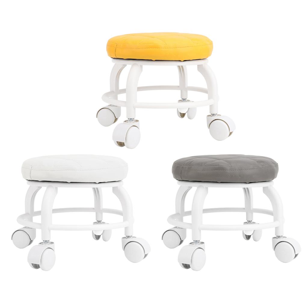 Low Roller Seat PU Leather Low Stool Mute Wheel Swivel Low Height Round Roller Chair for Home Office