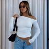 Women's Spring Solid Color Off-shoulder Long-sleeved Crop Top T-shirt for Women