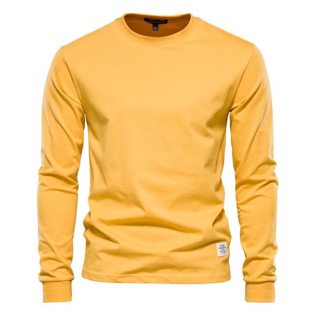 Solid Color Cotton T Shirt Men Casual O-neck Long Sleeved Mens Tshirts Spring Autumn High Quality Basic T-shirt Male