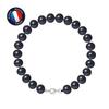 Bracelet - - Genuine Freshwater Cultured Pearl 8-9 Mm - 925 Silver - Carabiner - Black