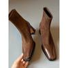 Sheepskin Short Boots Women's 2025 New Leather High-heeled Boots Autumn and Winter Square Elastic Socks Boots Thick Heel French Thin Boots