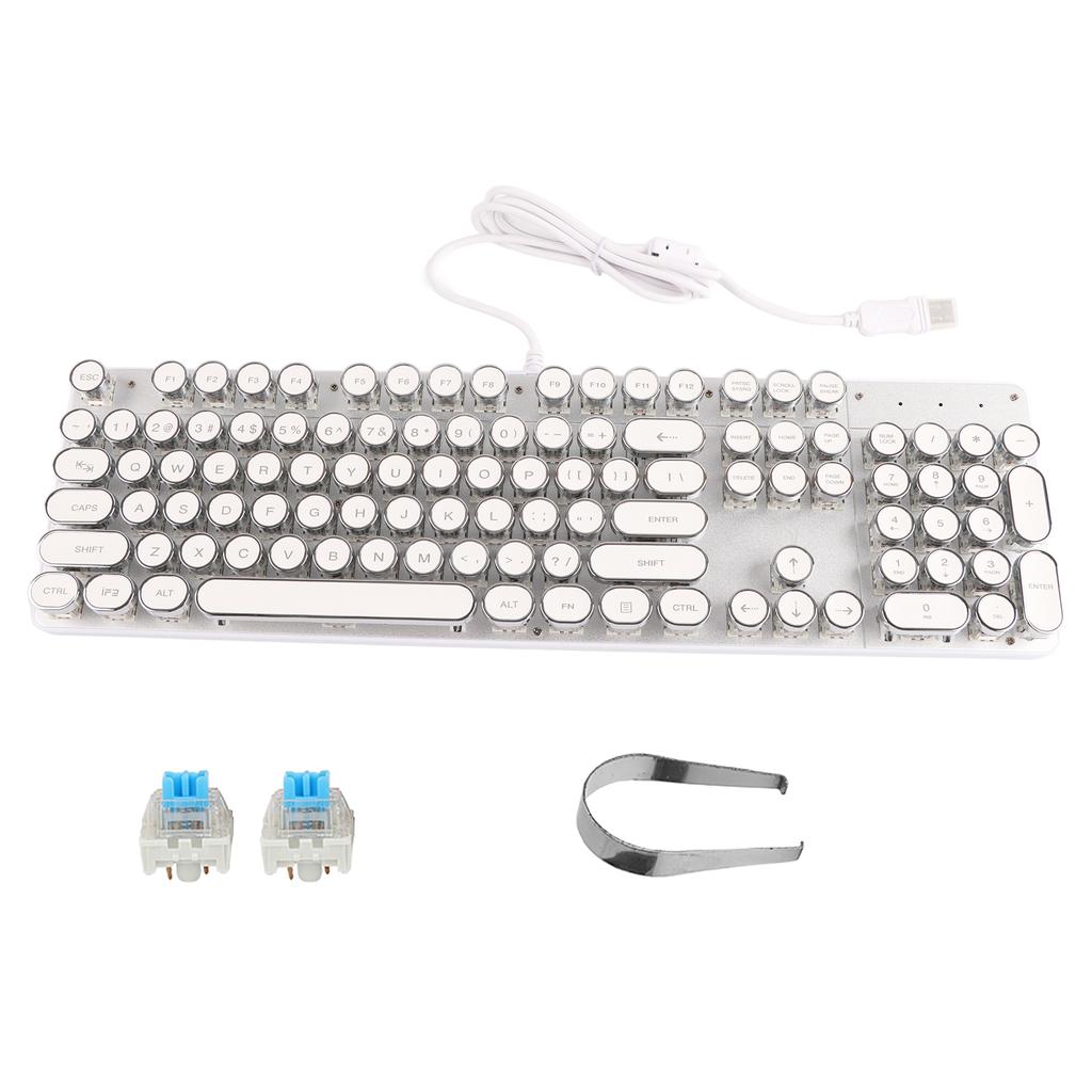 900‑5 White Mechanical Keyboard with Retro Round Cap Computer Parts