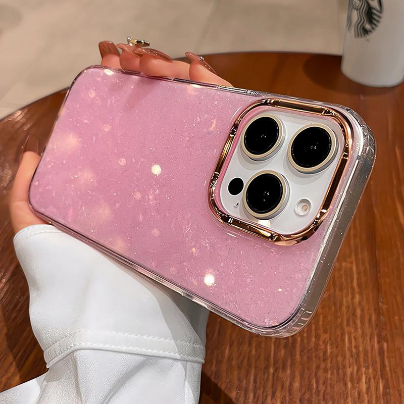 Suitable for IPhone 16 Dreamy Glitter Pink Shell Pattern Phone Case Apple 16 Pro Max Anti Drop Premium Phone Case