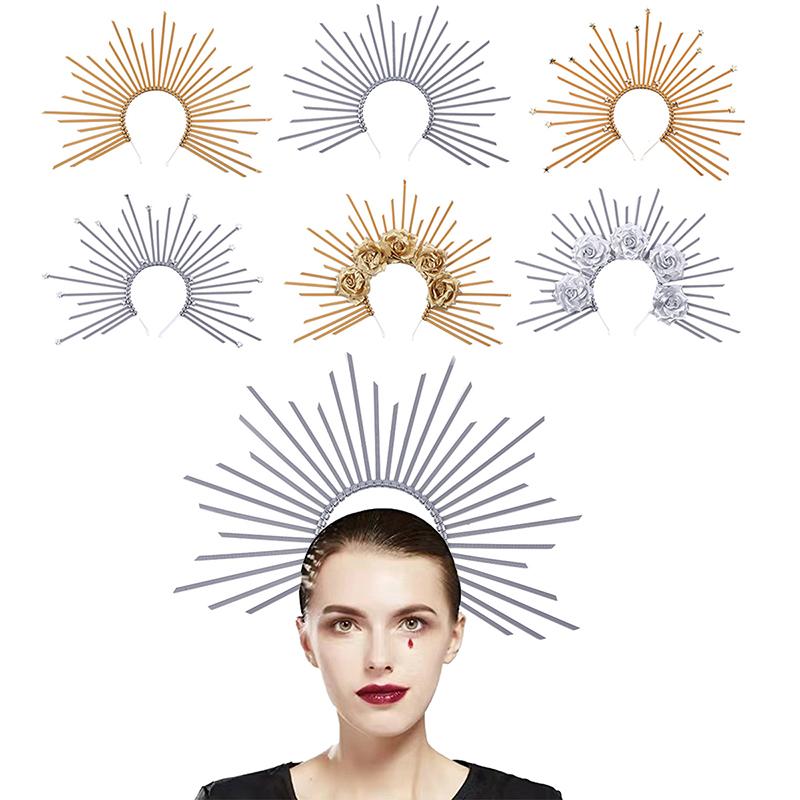 Sun Goddess Baroque Tiara Crown Mary Halocrown Headband Halocrown Headpiece Spiked Halocrown Greek