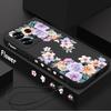 For Xiaomi 13T Poco X7 F6 X6 Pro M6 C65 Redmi K70E 13C Note 14 13 Pro 12 11 Case Flower Pattern Soft TPU Lanyard Matte Shockproof Slim Phone Cover
