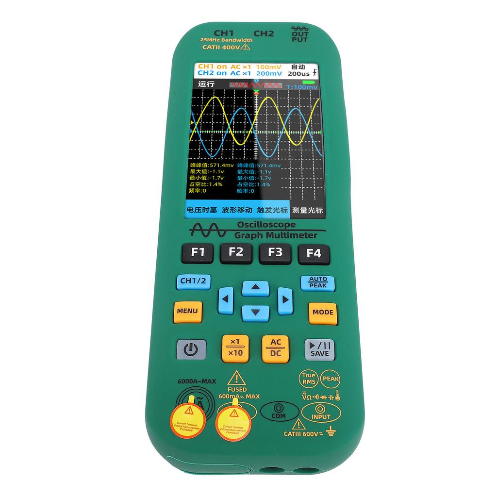 Oscilloscope Multimeter Signal Generator 3 In 1 Large Screen Dual Channel 25MHZ Bandwidth 208 MSa/s 