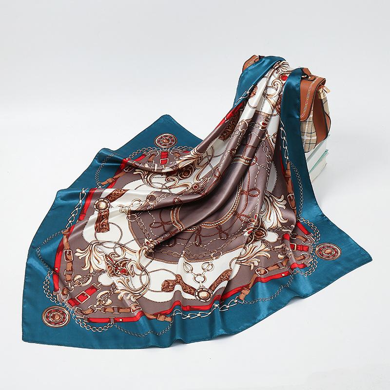 19 New Silk Printed Scarves Women'S 90Cm Satin Square Scarf