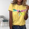 Women Summer T Shirt Print Colorful Dragonfly Short Sleeve Tees Casual Printed Tops