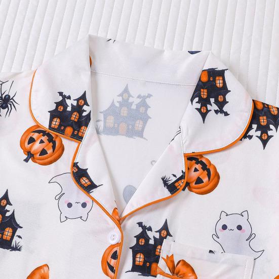 Женский пижамный комплект с коротким рукавом, двухкомпонентный, топ на пуговицах и шорты, пижама, одежда для отдыха, наряды для сна на Хэллоуин